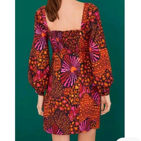 Farm Rio Leopard Hearts Long Sleeve Mini Dress Size XS Sweetheart Neckline - Picture 2 of 16